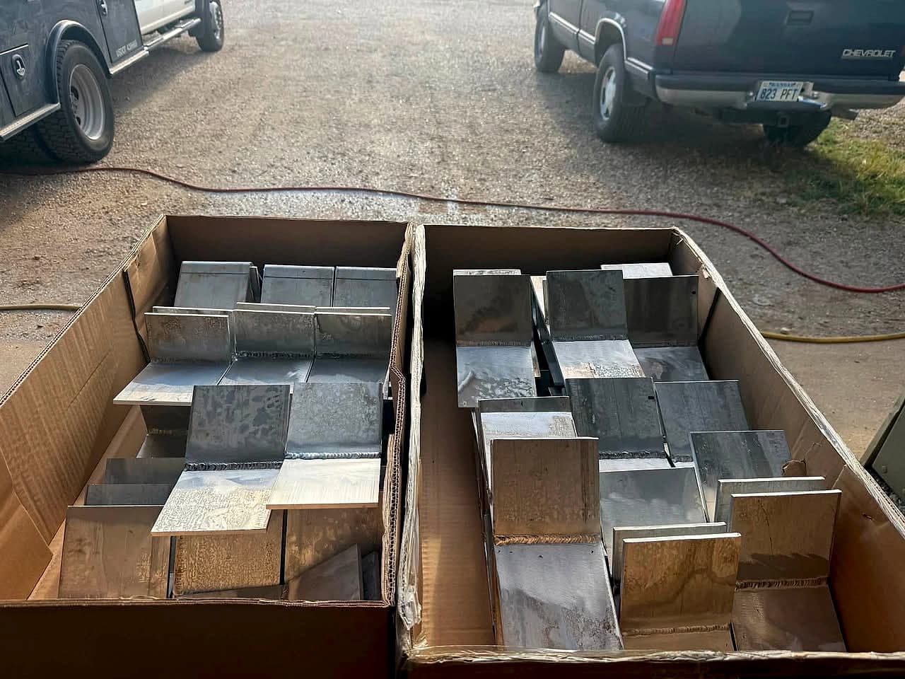 Boxes of finished aluminum brackets